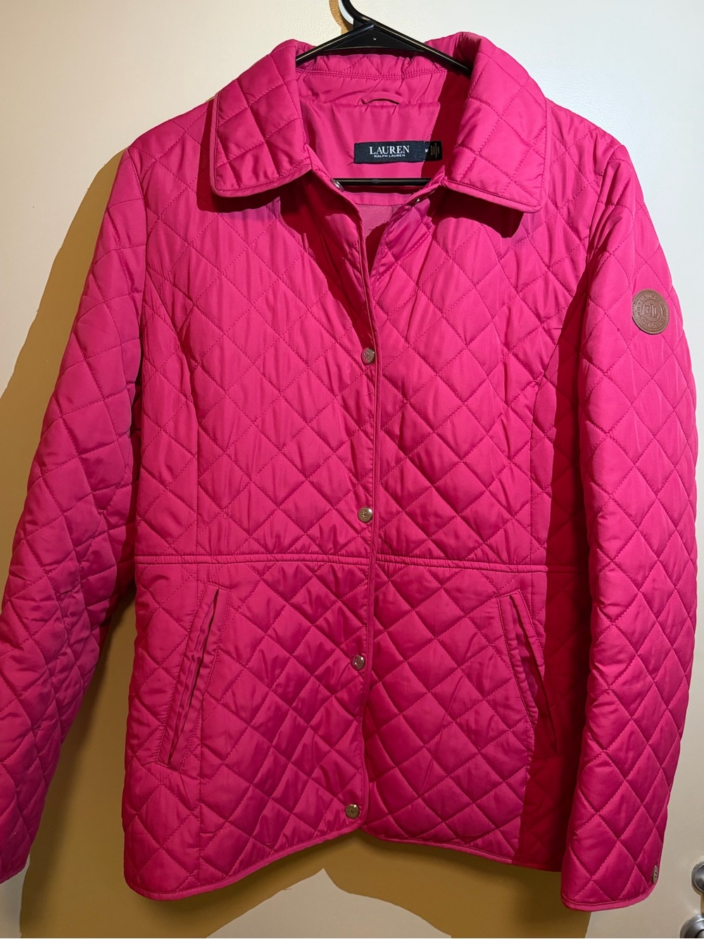 Lauren Ralph Lauren Hot Pink Quilted Snap-Front Jacket